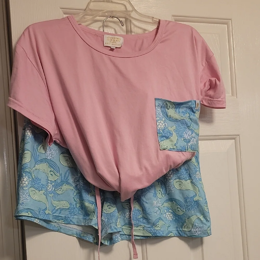 Simply Southern Pink and Blue Whale XL Womans Pajama Set - Picture 1 of 4